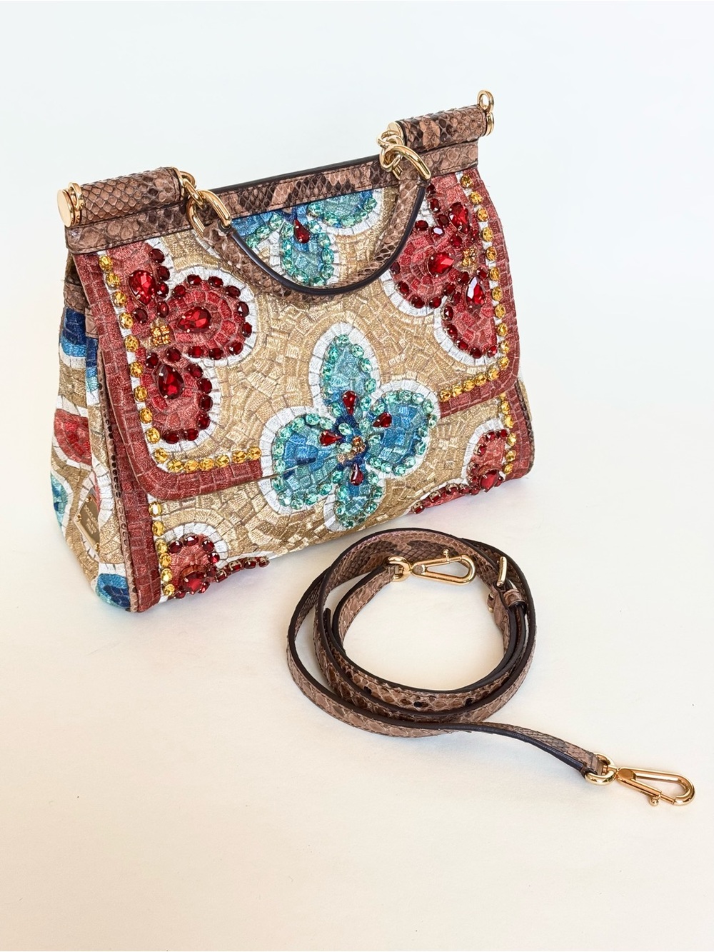 Dolce & Gabbana Opulently Embroidered Miss Sicily Bag with Python and Crystals - Picture 8 of 14